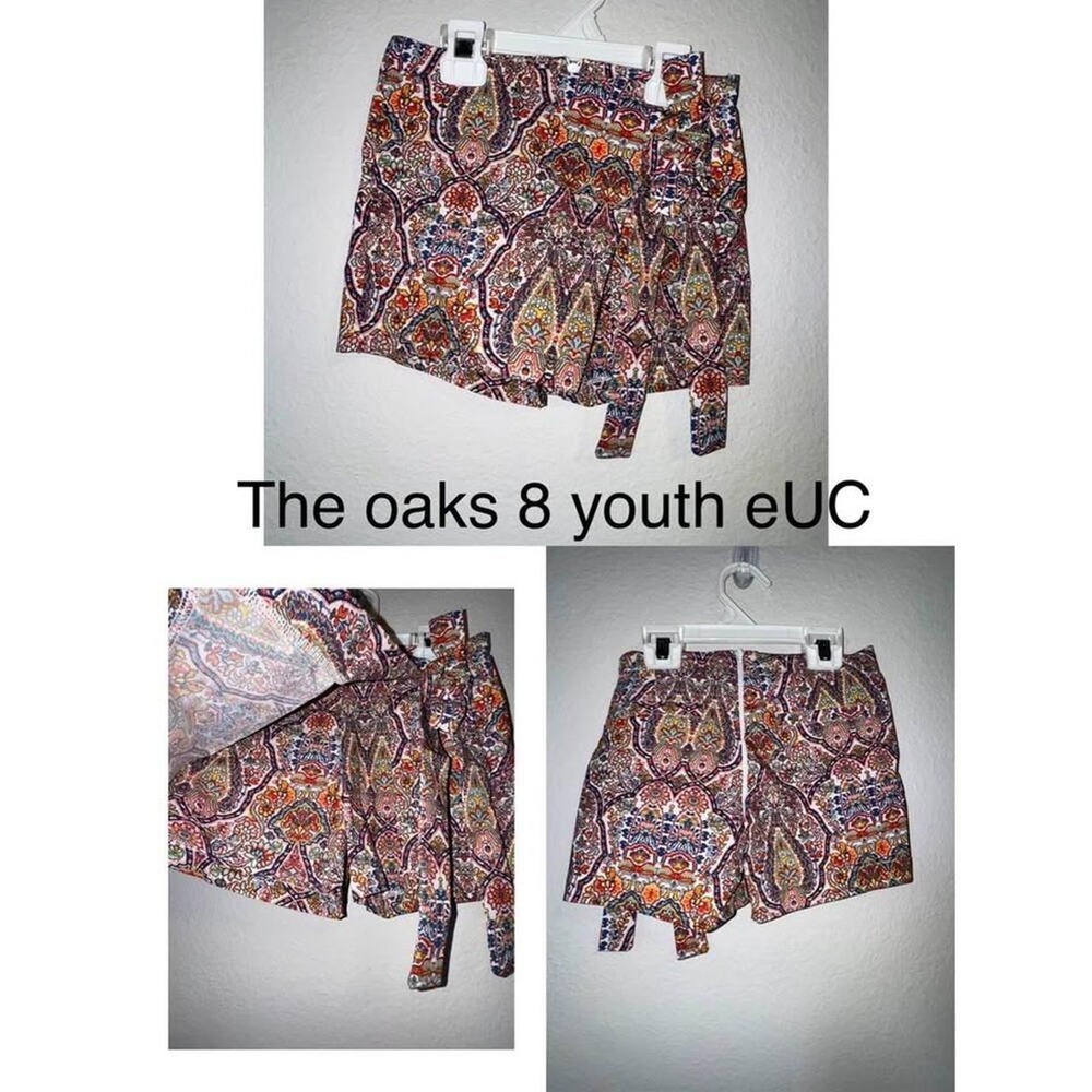 The Oaks Girls Size 8 Paisley Print Wrap Front Skort Multi-Color Tie Detail